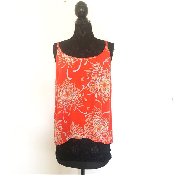 CAbi Tops - CAbi Orange Floral Spaghetti Strap Cami Tank Top
